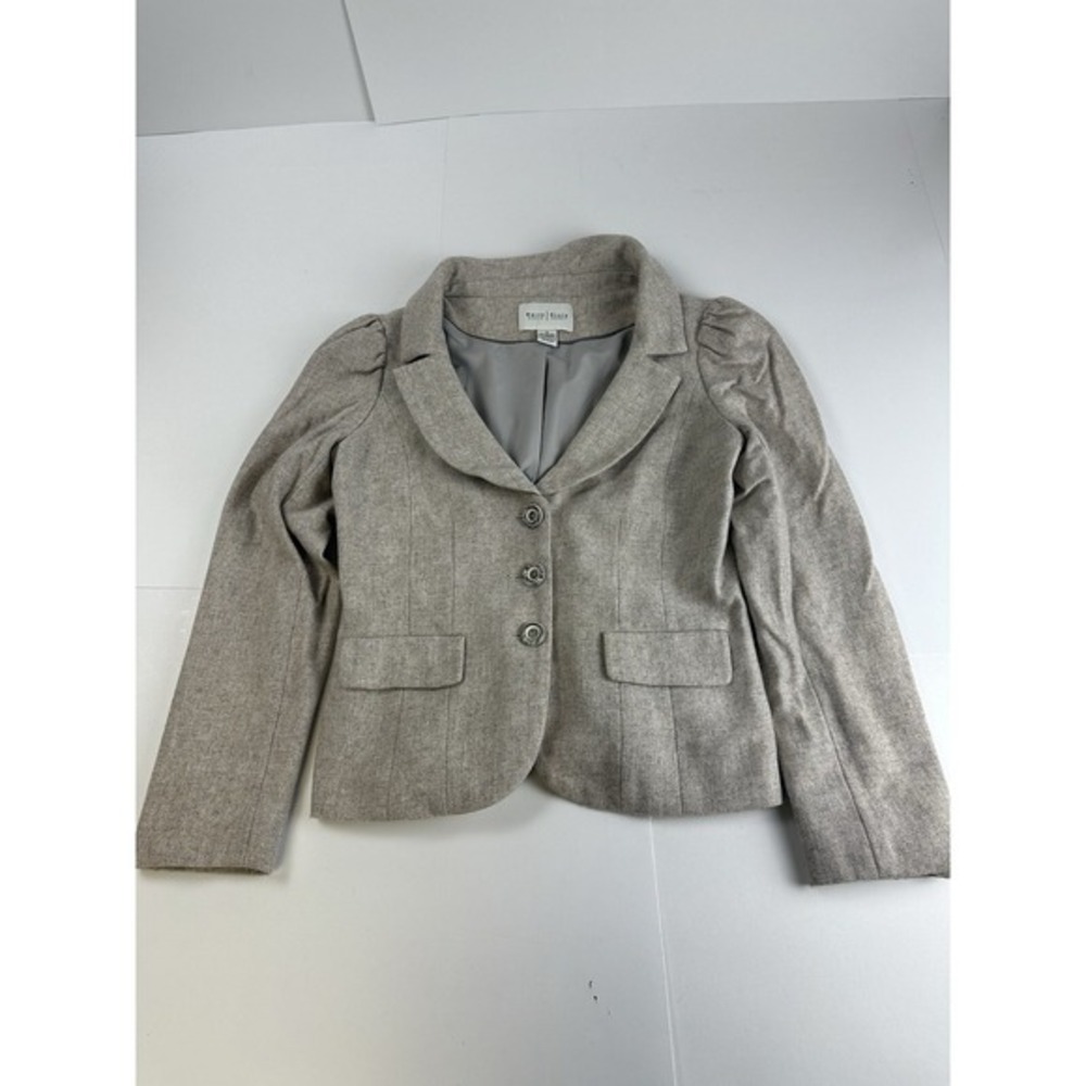 White House‎ Black Market Blazer Jacket Women's 6 Creme Gray Wool Blend